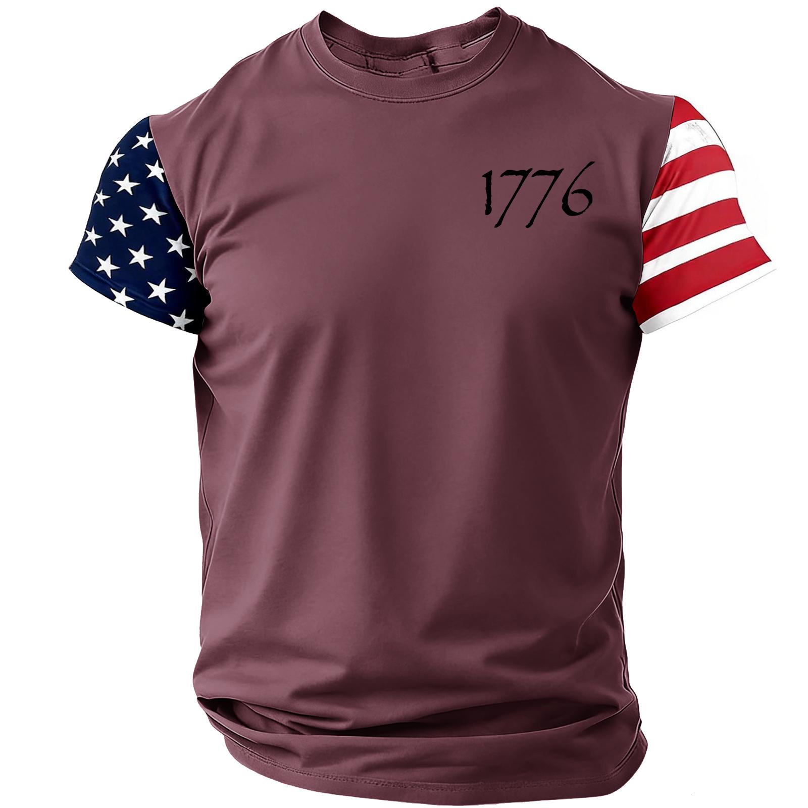 

Men Crew Neck Short Sleeve T Shirt with 1776 Print and Flag Pattern Sleeves Suitable for Daily Wear M