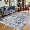 Blue Rug for Bedroom Soft Rug for Bedroom Aesthetic Boys,Retro Distressed Non Slip Throw Carpet Dining Room Rugs for Under Table