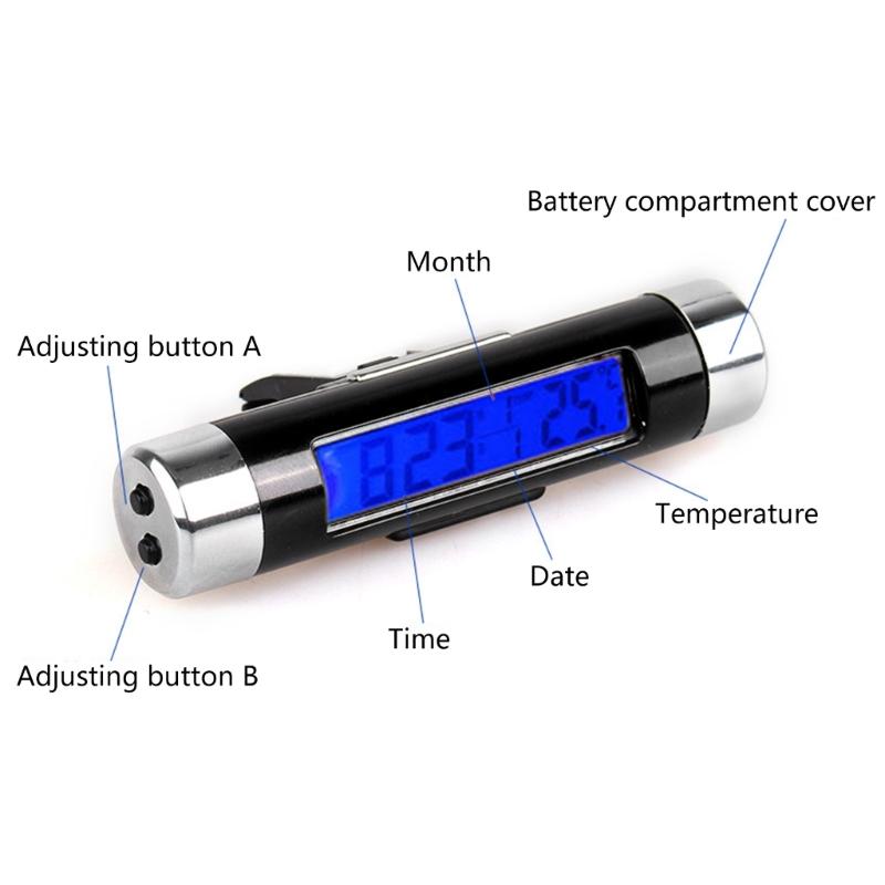 Portable LCD Temperature Electric Clock Digital Voltmeter Gauges Clock 3in1