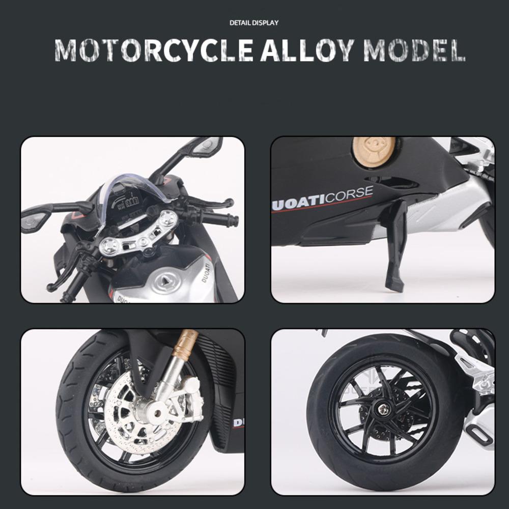 Modellino Auto Giocattolo Moto V4S Panigale Scala 1/12 Carrozzeria Veicolo in Metallo Lega Diecast Suono Luci Regalo di Compleanno Natale Bambini