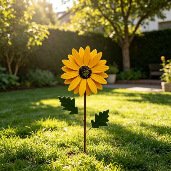 Metal Sunflower Garden Stake Decorative Iron Sunflower Stake Outdoor Flower Yard Art Stake for Patio Lawn Pathway Flower Bed Decor