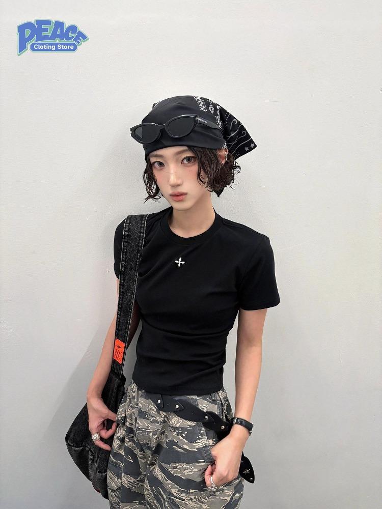 Punk Style Cross Slimming Shirt for Woman Hot Girl Short T-shirt Summer Fashion Casual Comfy Short Sleeve Top 2000s Clothes Y2k