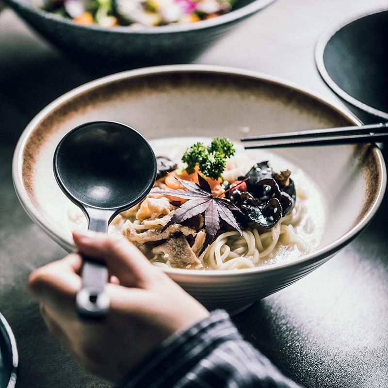 Japanese Ceramic Dòulì Ramen Bowl – Retro Coarse Pottery, High-End, Large Open-Mouth Trumpet Design, Ideal for Home Tableware