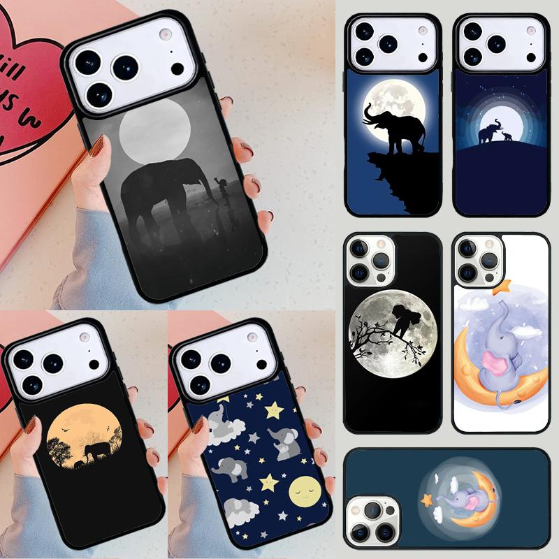 Baby Elephant Moon Phone Case For iPhone 17 Air 14 15 13 12 Max Cover For Apple 14 15 16 16e 11 Pro Max Plus Coque