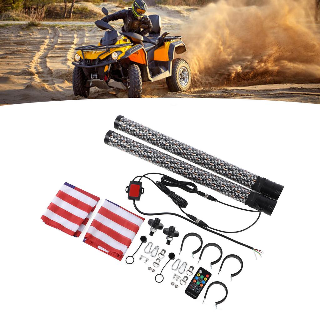 2pcs 12‑24V RGB LED Whip Light Waterproof App Remote Control 366 Modes Chasing Whip   for UTV ATV Off Road Sand Truck Boat