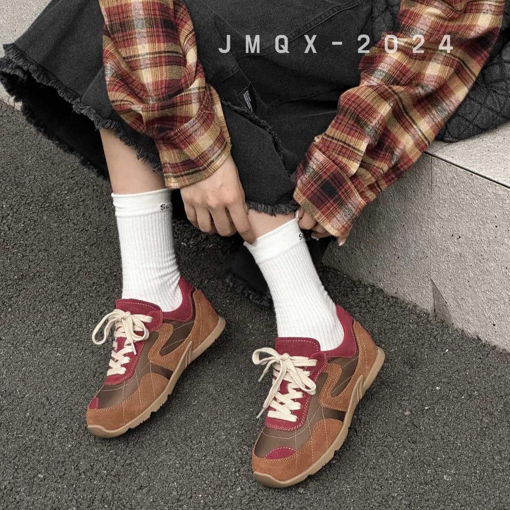 Leather version~ Blogger with the same fashionable color scheme retro German training shoes women's 2025 new casual flat sneakers