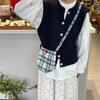 Portable Vintage Check Crossbody Bag Cute Sweet Shoulder Bag Cloth Handbag Girls