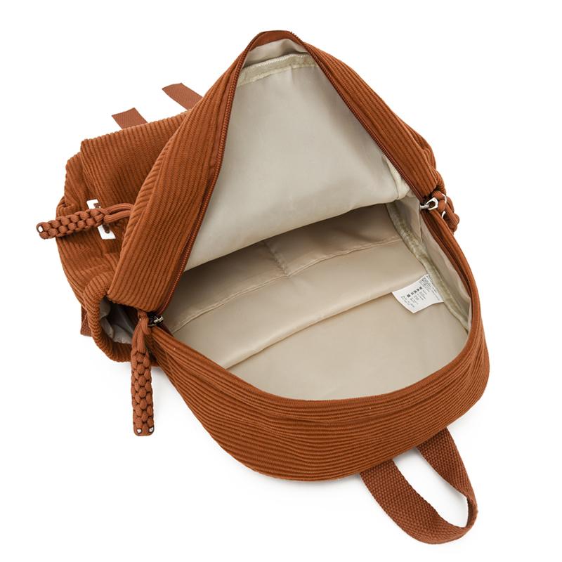 Kordfløyel Skolesekk Dame Ryggsekk Stor Kapasitet Student Reise Ryggsekk