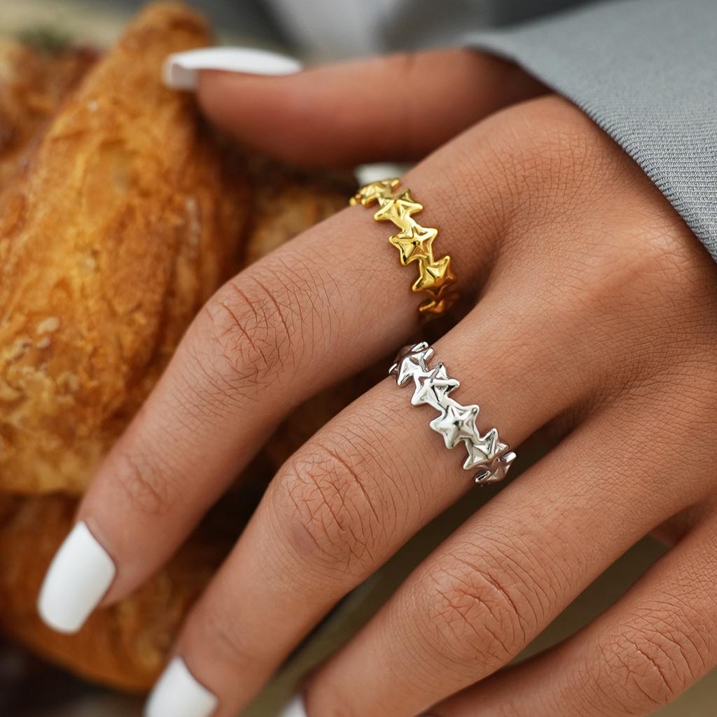 Edelstahl Stern Perlenringe für Damen Kreativer Öffnungsring Zweifarbig Damen Trendiger Täglicher Lässiger Schmuck Kein Verblassen