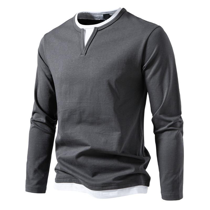 Men’s Plus Size Layered V-Neck Long Sleeve T-Shirt