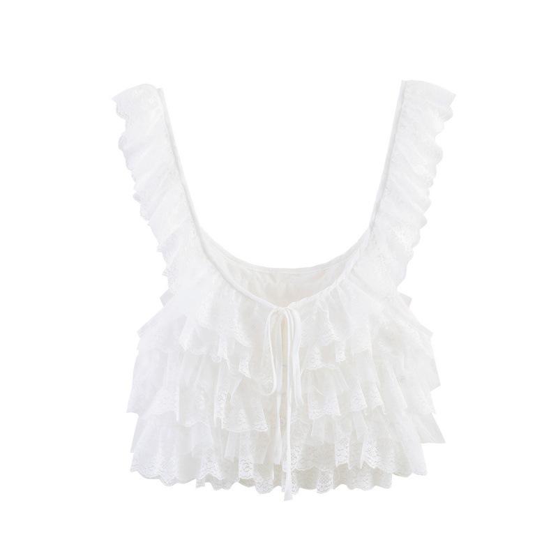 Spring 2026 European & American Style Lace Layered Spaghetti Strap Top