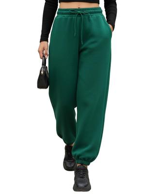 Bewakoof Women's Solid Super Loose Fit Poly Cotton Joggers_649928_Green_L