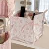 Sweet Cute Square Storage Box Desktop Organizer for Students Girls Breathable Ultra Light Cotton Printed Lace Design