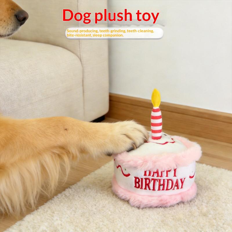 Plush Birthday Cake Dog Squeaky Toy Soft Fluffy Material Cute Candle Design For Dog Birthday Parties Pet Gifts Interactive Play
