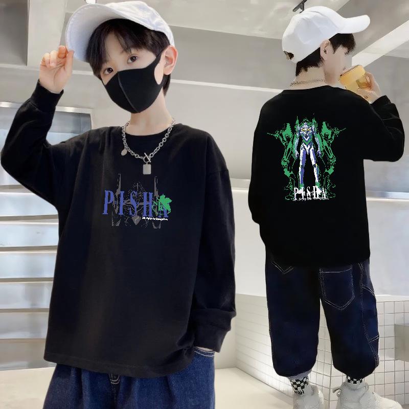 Boys' 100% Pure Cotton Long-Sleeve T-Shirt - Autumn, Loose Fit, Round Neck