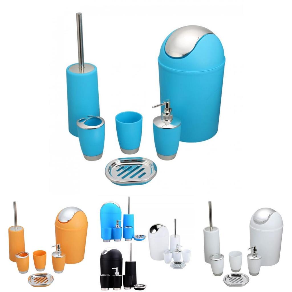 Bathroom Accessories Set Six Pieces Plastic Washroom Collection With Toothbrush Cup And Storage Solution