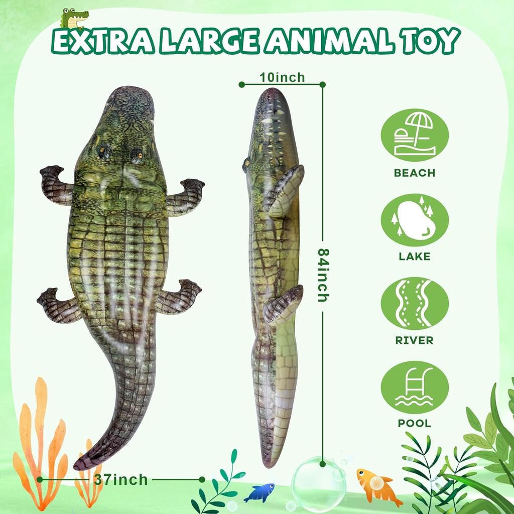 Giant Inflatable Alligator Pool Float,84 inch Animal Themed Pool Toy Ballons for Birthday Pool Halloween Party Decorations,Blow Up Photo Prop,Party