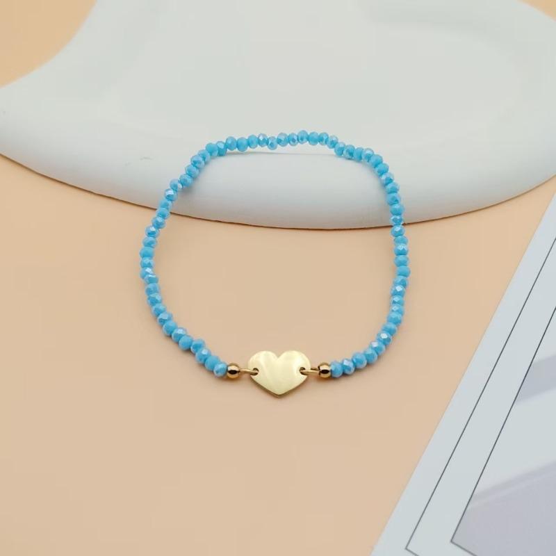 Minimalist Stainless Steel Crystal Bohemian Colored Beaded Heart Bracelet For Women