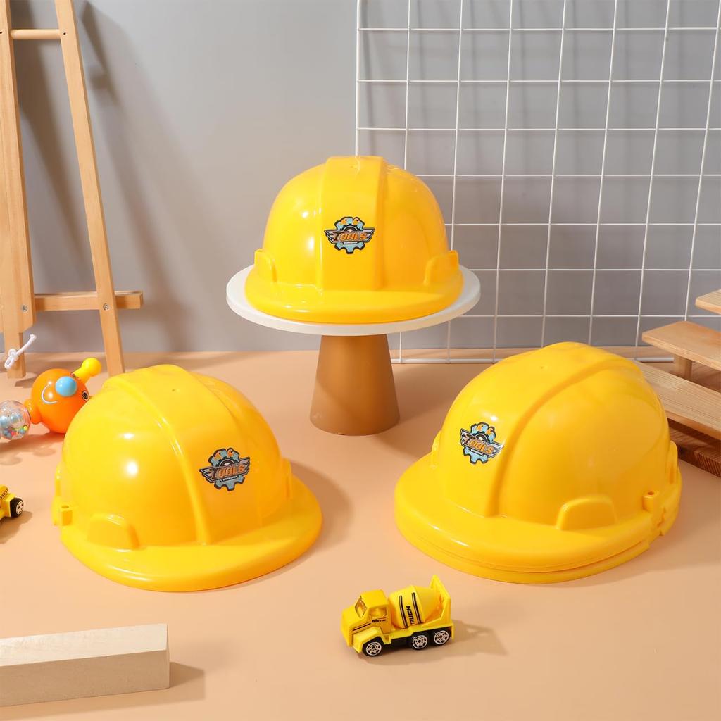 Alasum Construction Site Toy Helmets, Yellow, Kids, 5-Piece Set, Durable Plastic Construction Helmets for Pretend Play, Fun Accessories