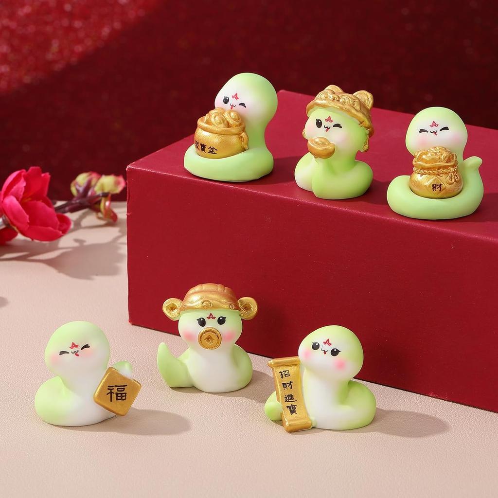Garneck 6 Stück 2025 Chinesisches Neujahrsdekorations-Miniatur-Schlangenfiguren Harz-Mini-Schlangen-Ornament Tierstatuen des chinesischen Tierkreises für das Frühlingsfest