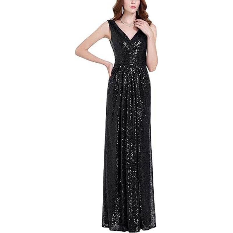Women's Sequined Bridesmaid Dress Sleeveless Extra Long Evening Dress Prom Dress Gala Welcome Dress Women