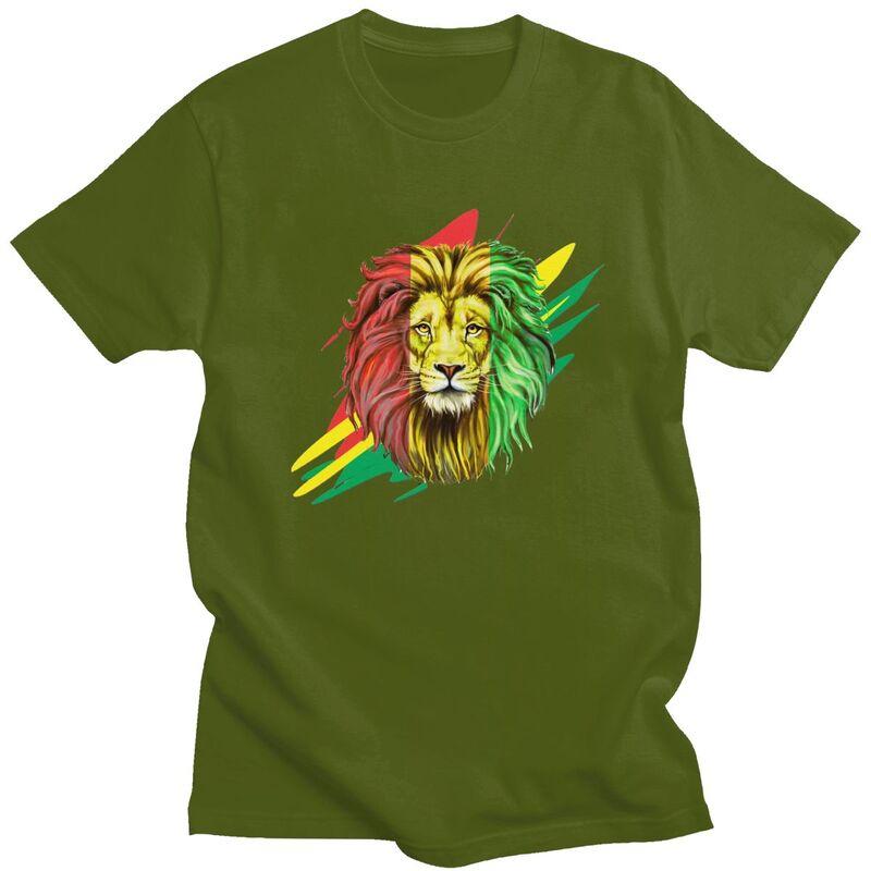 Custom Jamaica Flag Rasta Lion Tshirts for Men Short Sleeve T Shirt Fashion Jamaica Reggae Art Tshirt Slim Fit 100 Cotton Tees