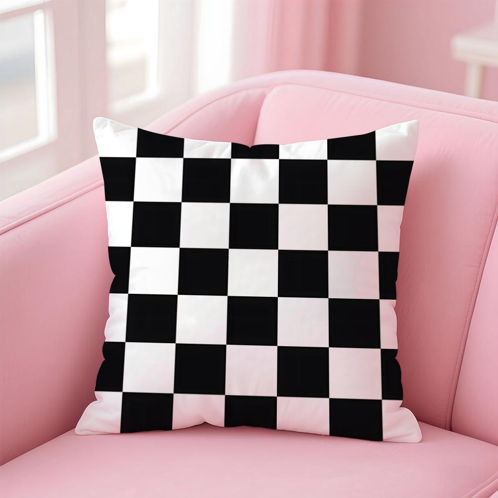 Classic Checkered Square Cushion Cover Linen Pillowcase Cover Soft Decor for Sofa Home Room