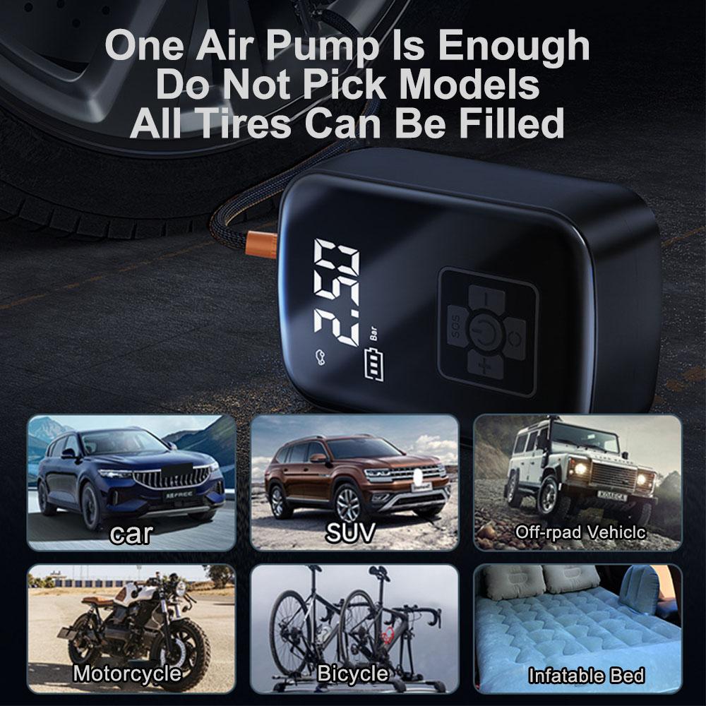 Portable Wireless Tire Inflatable Pump LCD Display Mounted Motorcycle Bicycle Ball Car Electrical Air Pump Inflator Compressor
