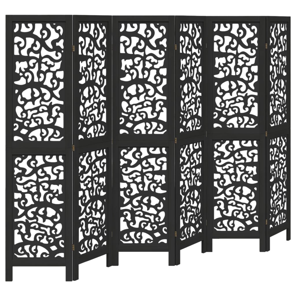 6 Piece Black Folding Screen Solid Paulownia Wood