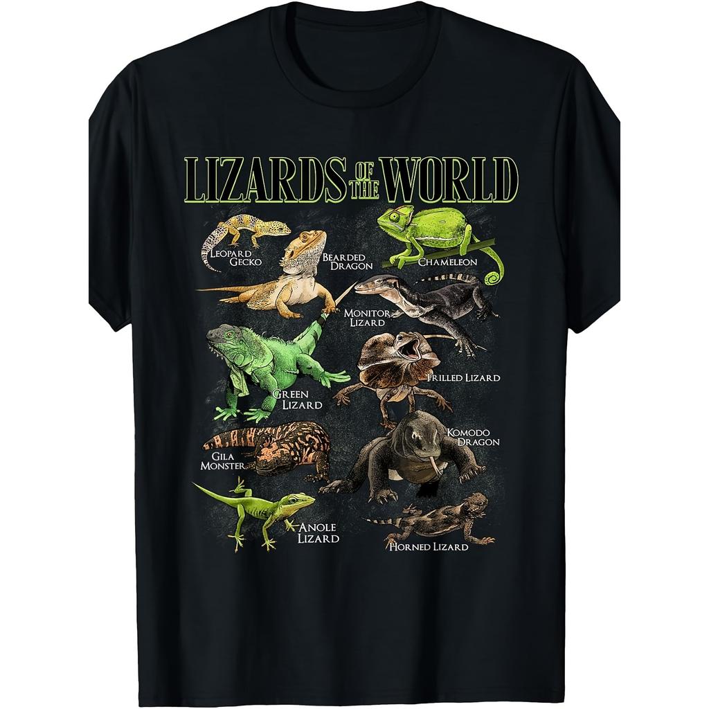 Lucertole del Mondo Grafica Rettili Maglietta Grafica Cotone Manica Corta Casual Girocollo T-Shirt per Uomo Donna