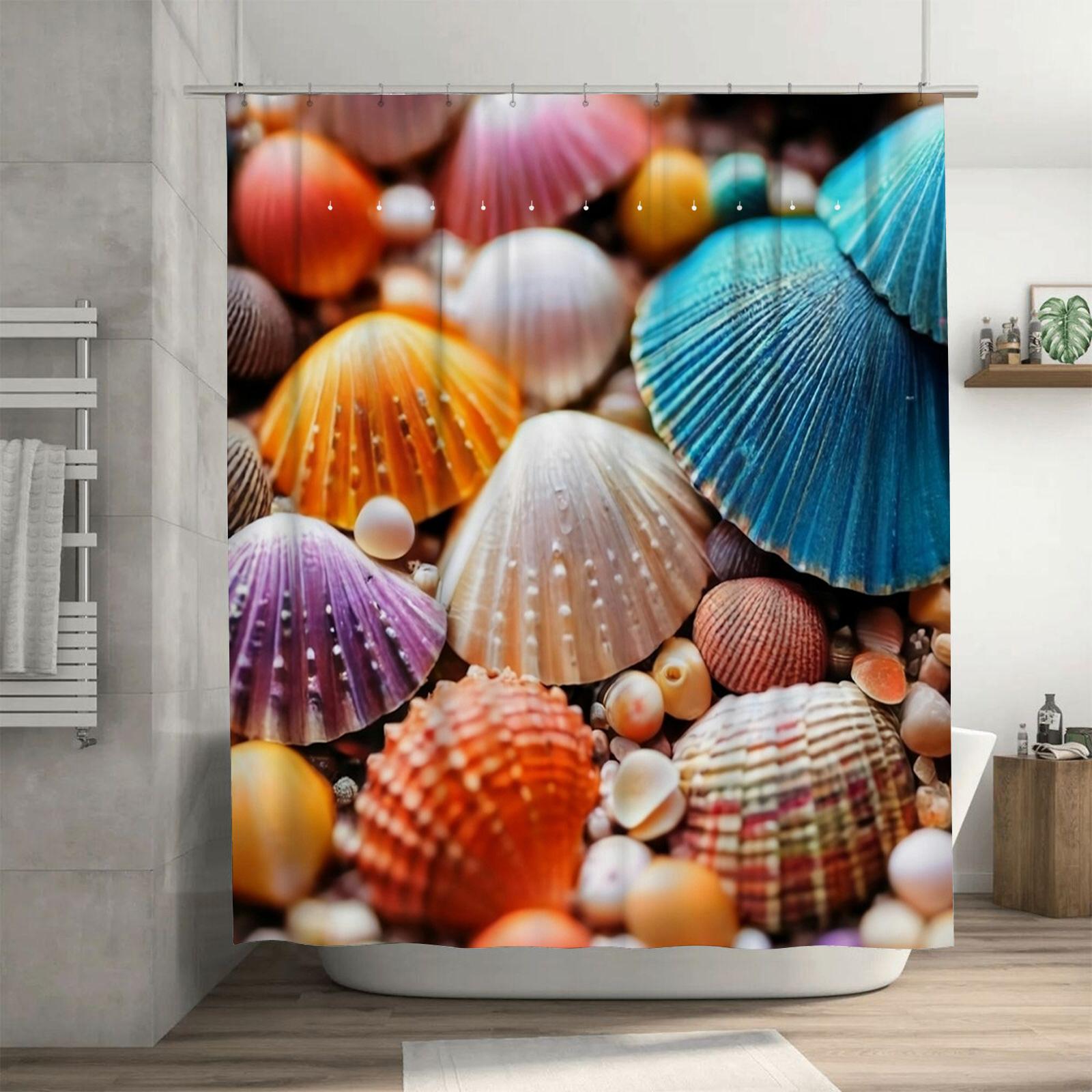 

Vibrant Multicolor Seashell Shower Curtain - Stunning 3D Shell Design, Waterproof Unique Bathroom Dcor W60H190(CM)-1 Pcs