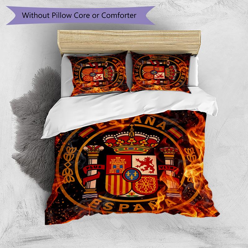 Spain Football Printed Bedding 3 Piece Set Cozy Breathable Bed Cover Set As Housewarming Holiday Gift