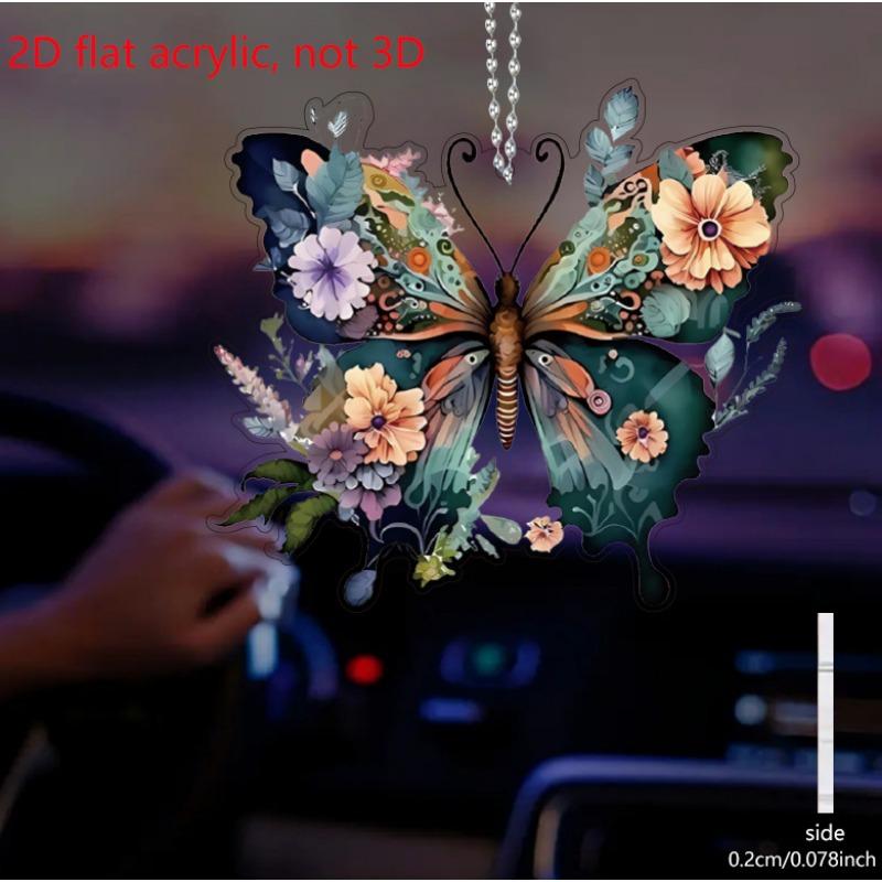 1PC Explosive Acrylic Flat Butterfly Flower Creative Pendant Car Rearview Mirror Decoration Pendant Home Festival