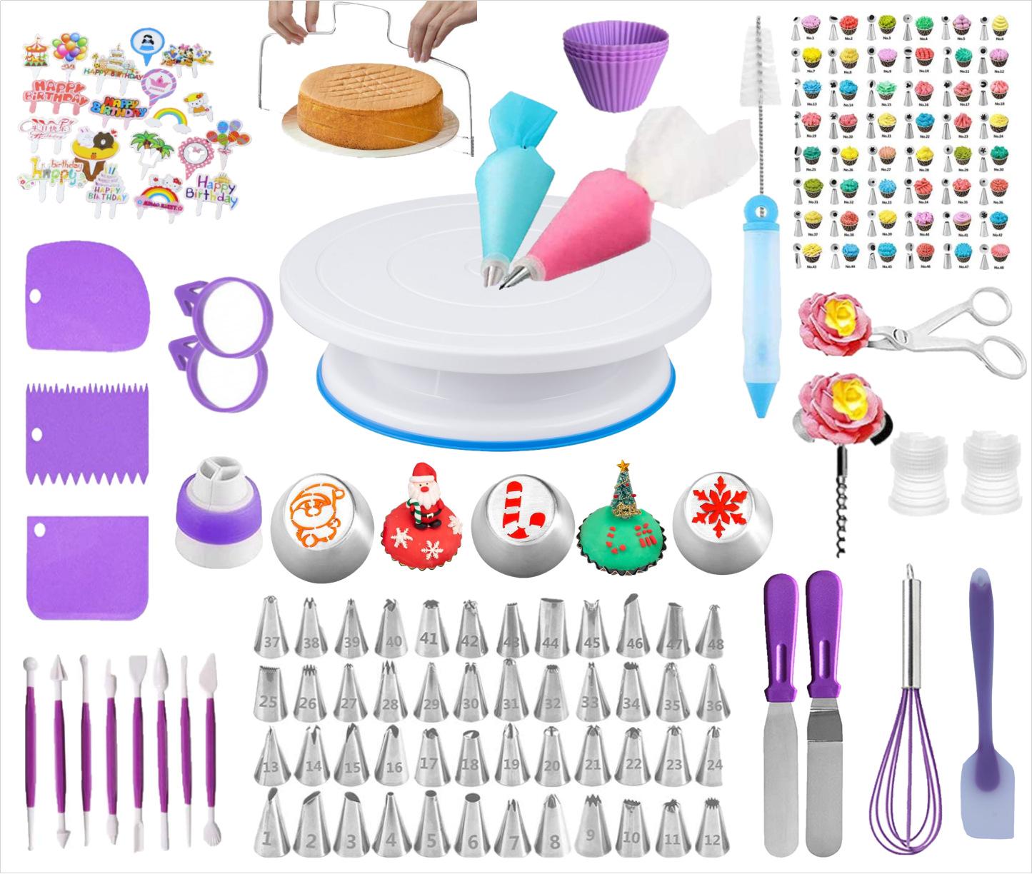 

158Pcs/Set Cake Decorating Turntable Stand Icing Tips Piping Nozzles Baking Tools for Beginners Photo Color
