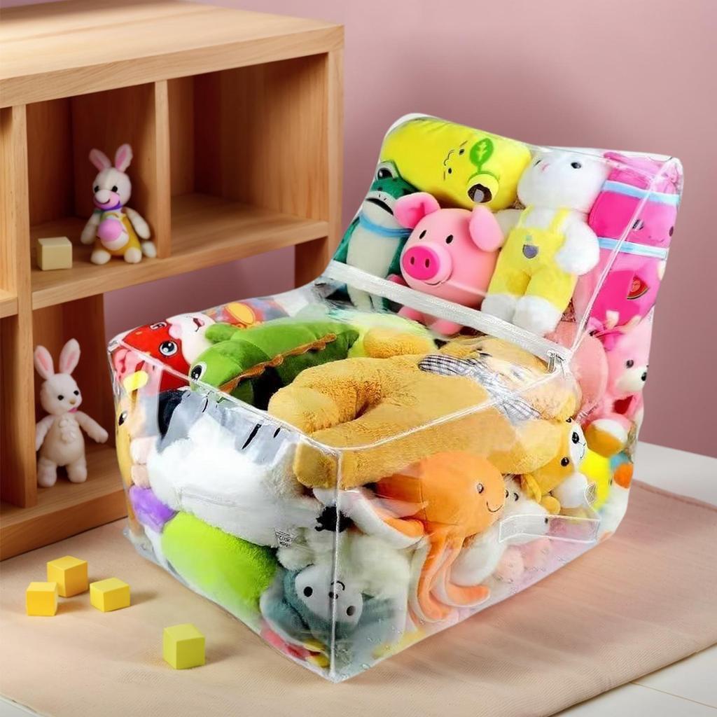 Clear Bean Bag Chair Cover, Reusable Plush Toy Organizer for Adult Toddler, Room Decor Reading Couch Floor Dorm