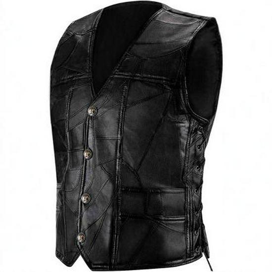 Men's Classic Brown Sheepskin Leather Motorcycle Vest - Plain, Sleeveless Riding Jacket