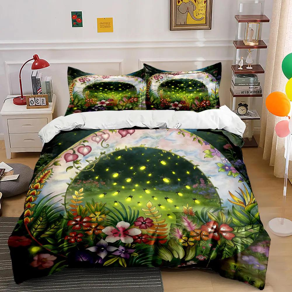 "Garden Floral Firefly Decorative Set" Soft Comfortable Duvet Cover Bedding Set Included 1*Duvet Cover & 2*Pillowcases, gift