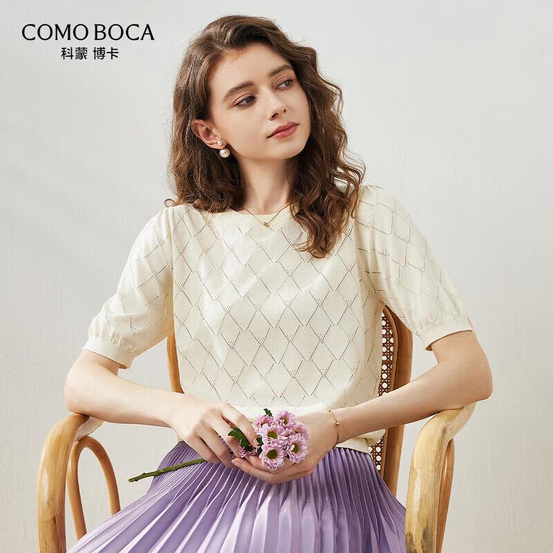 Kommonboka Women s Silk Blend Puff Sleeve Knit Top M