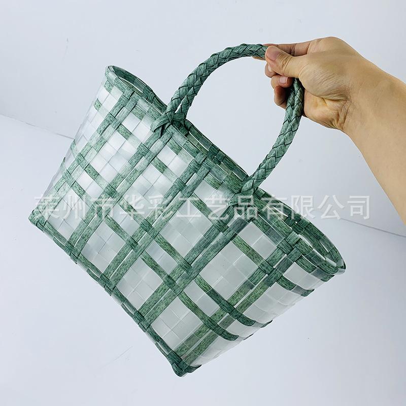 Woven Bag Women's Jelly Bag Hand Basket Fruit Gift Basket Vegetable Basket Bath Basket Plaid Bag