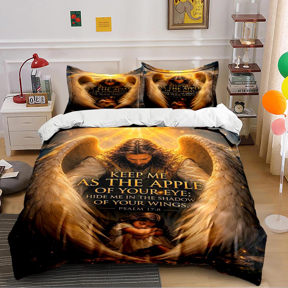 Angelic Wings & Biblical Verse Bedding Set Bedding set (1 duvet cover, 2 pillowcases, duvet not included) 135x200cm