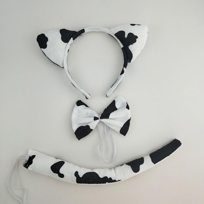 Halloween Cow Costume Animal Dress up Set Includes Cow Horn Headband, Tail, Bowtie for Kid Girl Halloween Cosplay Party