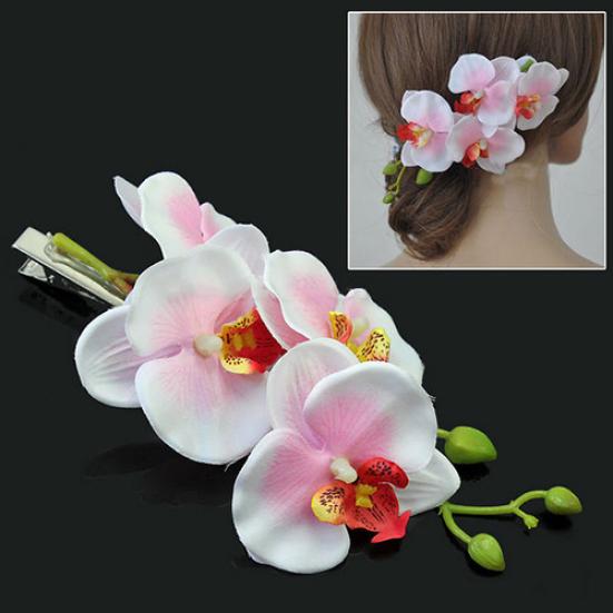 Fashion Women's Fake Phalaenopsis Flower Hair Clip Bridal Wedding Hair Accessory