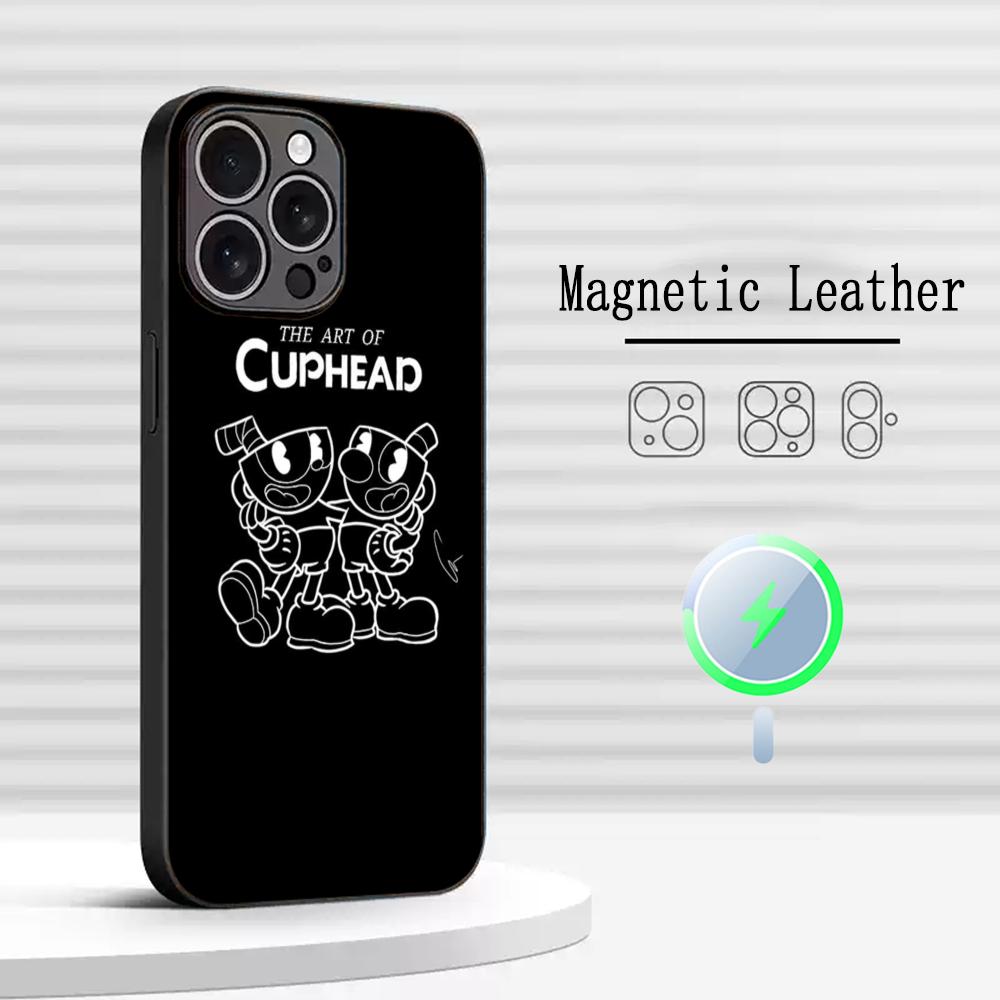 Cute cup-Head classic cartoon pattern Phone Case For iPhone 17 16 15 14 13 12 Plus Pro Max High-end Luxury Magsafe Sheepskin