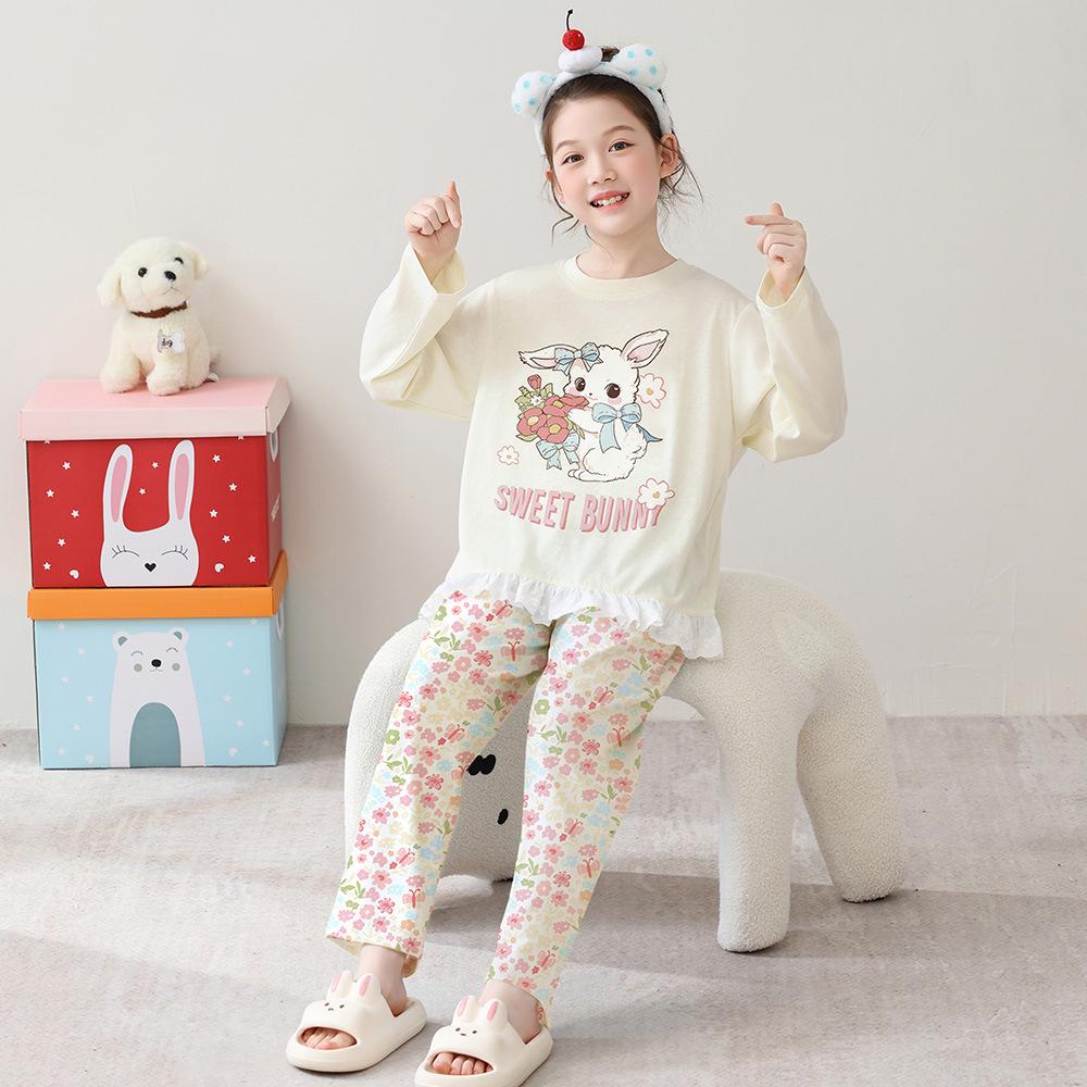 

Korean Girls Lace Long-Sleeve Cotton Pajama Set - Medium & Large Sizes for Spring/Autumn 14 (125-135cm)