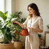 Indoor Watering Can With Long Angled Neck, Metal Watering Pot With Sprinkle Rose for Herb Pots and Small Garden Container Use Indoors