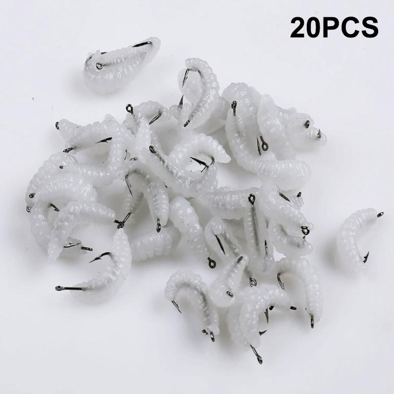 

20 шт. Силіконові приманки Черв яки Хлібні черв яки Мотилі Набір приманок для риболовлі З гачками Для окуня Форелі Краппі Синьозябровий Прісноводний Рибальський Набір