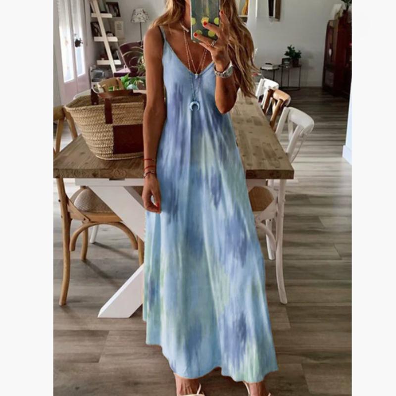 

Весенне-летнее платье, женское зеленое длинное платье с v-образным вырезом и цветочным принтом, повседневное богемное женское пляжное платье без рукавов XXXXXL светло-синий