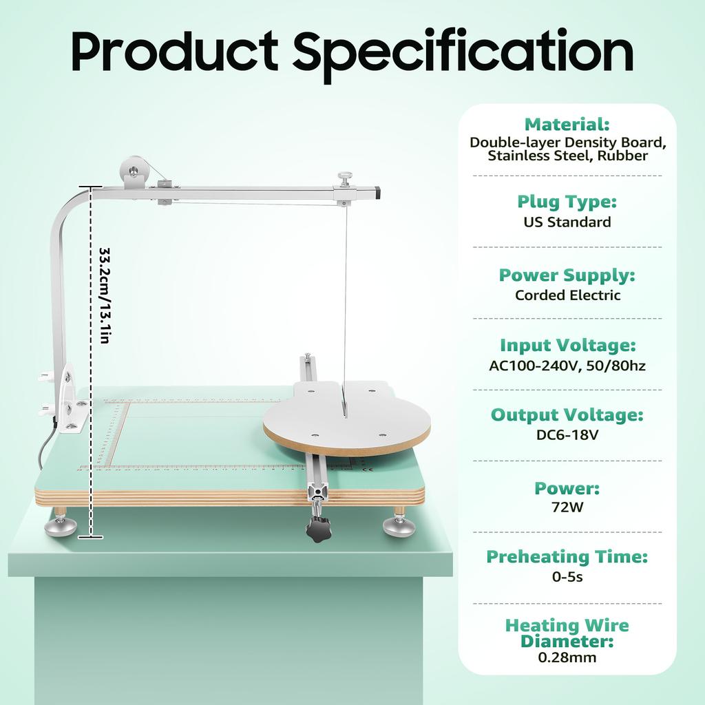 Wire Foam Cutter Machine, 72W 6-18V Adjustable Temp 32-572°F for DIY Craft, Precision Cutting Sponge, Pearl Cotton, KT Board