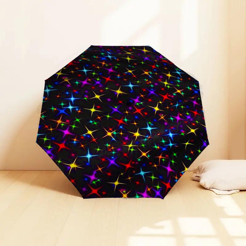 1 st Stjärnor Färgstarkt Mönster Paraplydesign Automatiskt Öppnings- och Stängningsparaply, Högkvalitativt Reseparaply, Lätt och Bärbart, -78