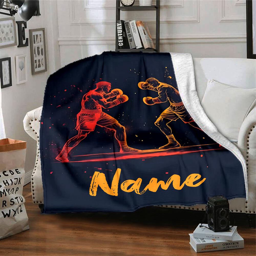 Custom Name Boxing Theme Printed Blanket - Perfect for Couch, Bed, Travel & Outdoor Use | Machine Washable, Cozy & Durable.